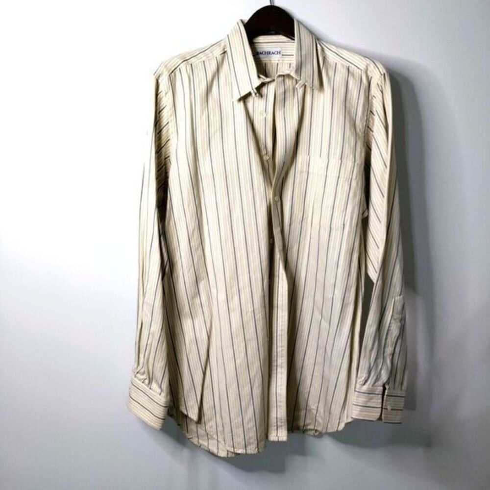 BACHRACH Men 17 36/37 Woven Cotton Striped Long Sleeve Casual Preppy Y2K Shirt - Picture 2 of 9